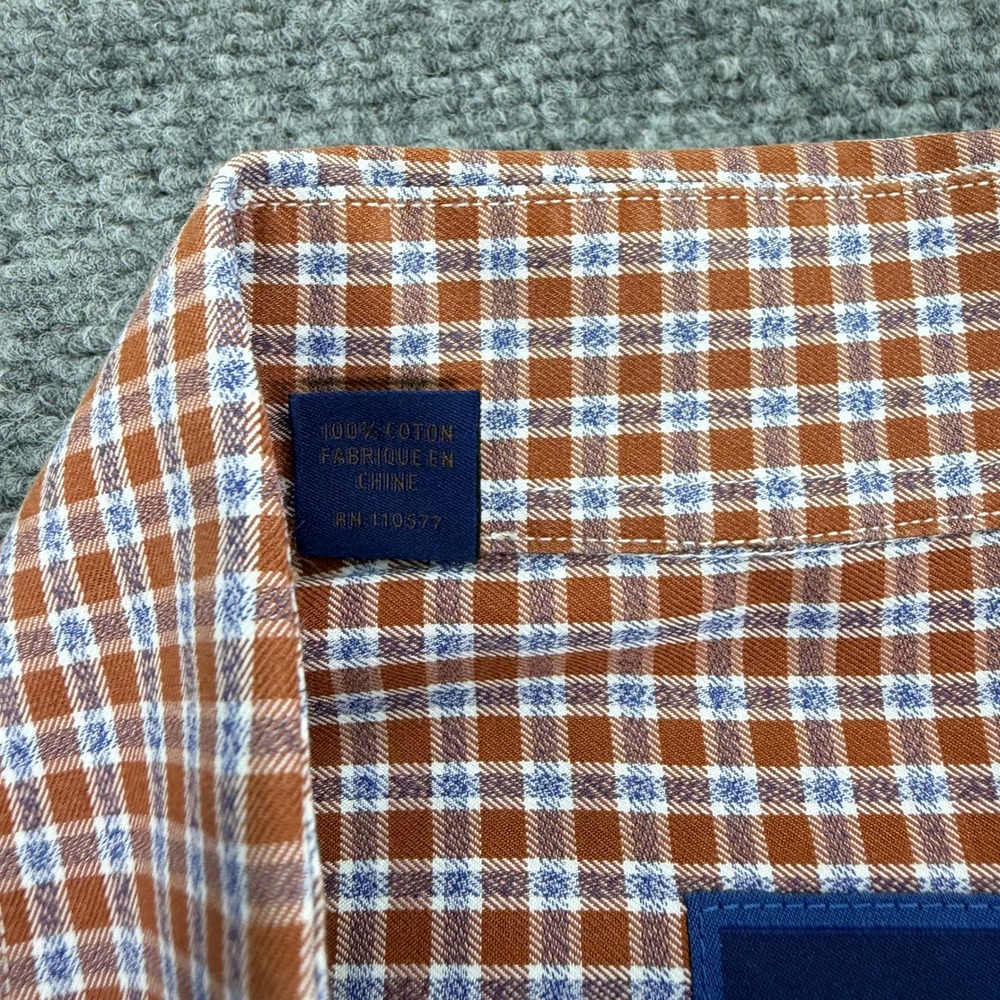 David Donahue Shirt Mens XL Orange Blue Plaid Cotton Long Sleeve Button Up - Picture 3 of 15